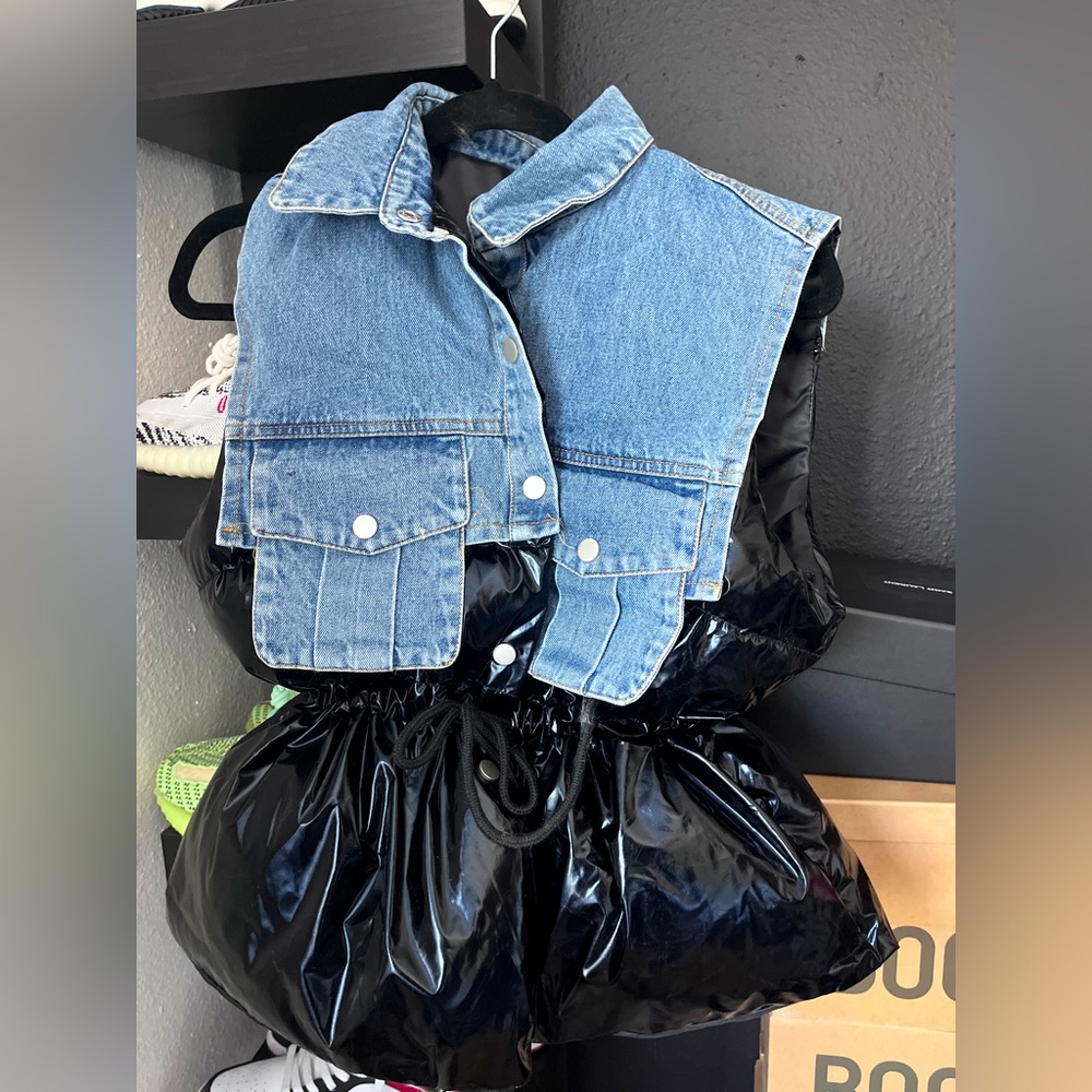Black and Denim Puffer Vest